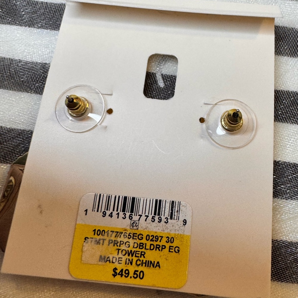 On 34th Statement Purple Double drop Gold Earrings pierced NWT - Picture 5 of 6